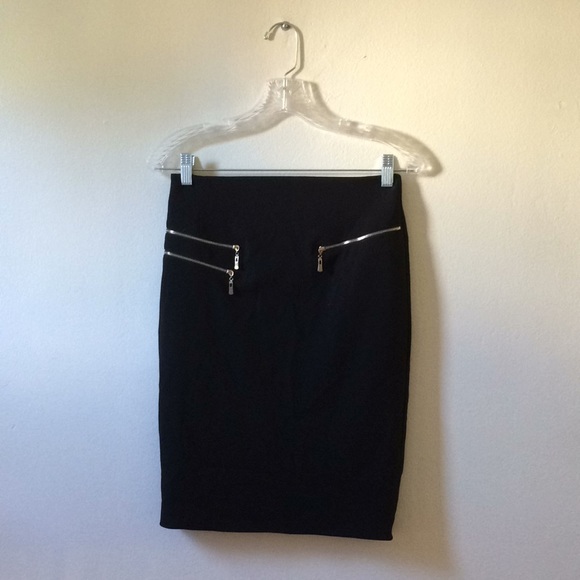 ANGL black pencil skirt with gold zippers - Picture 1 of 5